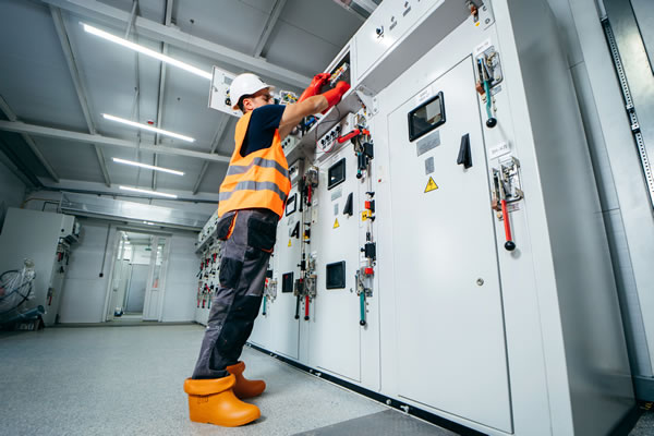 Technician working on electrical panel